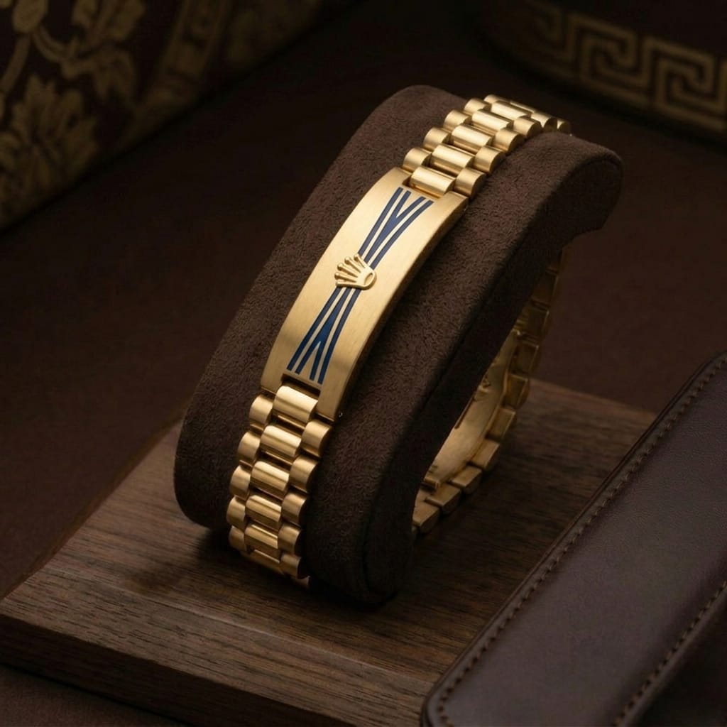 Rolex-Inspired Gold Bracelet with Blue Accent
