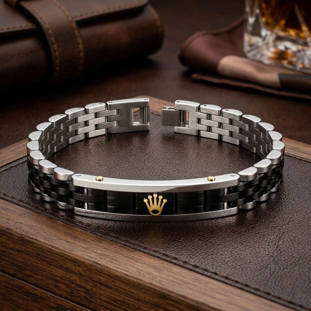 Rolex-Inspired Black & Silver Bracelet