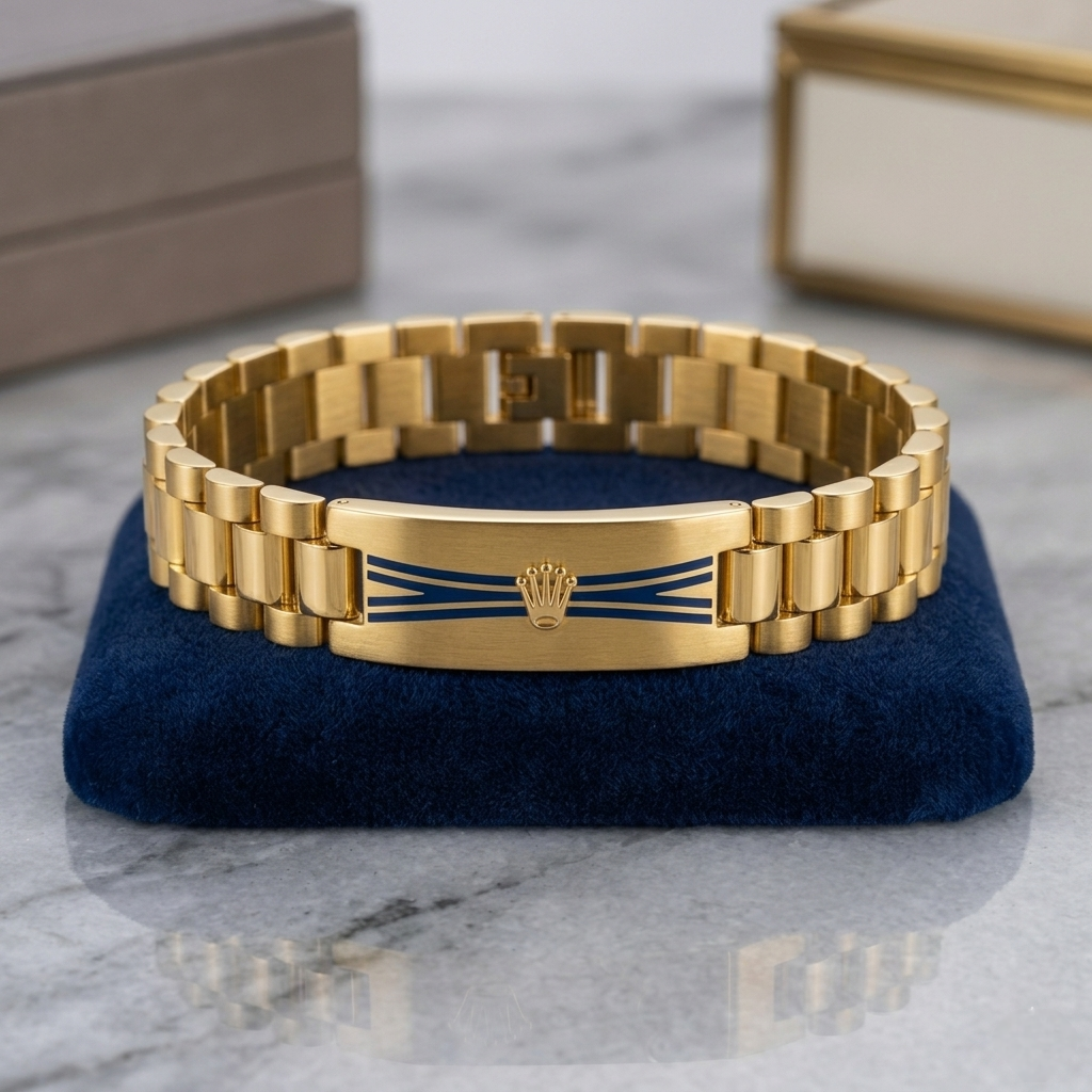 Rolex-Inspired Gold Bracelet with Blue Accent