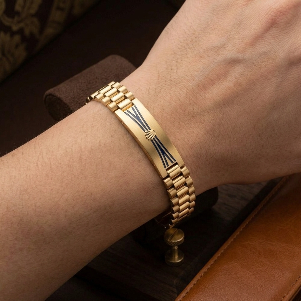 Rolex-Inspired Gold Bracelet with Blue Accent